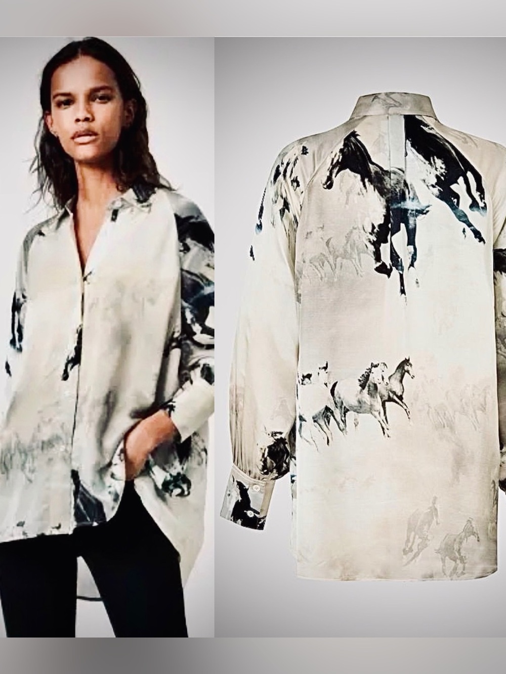 ♥️ Oana Epoto Shirt, crafted from a silk blend fabric. Wild Horses print sz 8